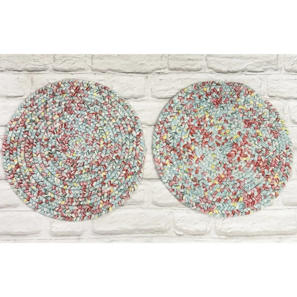 Vtg Pioneer Woman 6 Braided Placemats Reversible Floral Round Cottage Farmhouse